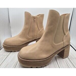 Oasis Society Chunky Heeled Platform Beige Side Zip Boots Size 10 new w/o box